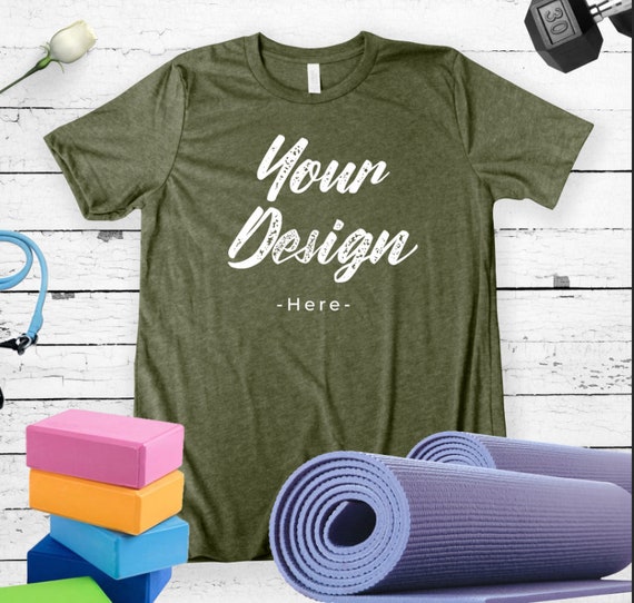 Download Yoga Workout T Shirt Mockup Bella Canvas Military Green Tee 50000 Free Object Mockups For Branding And Packaging Design PSD Mockup Templates
