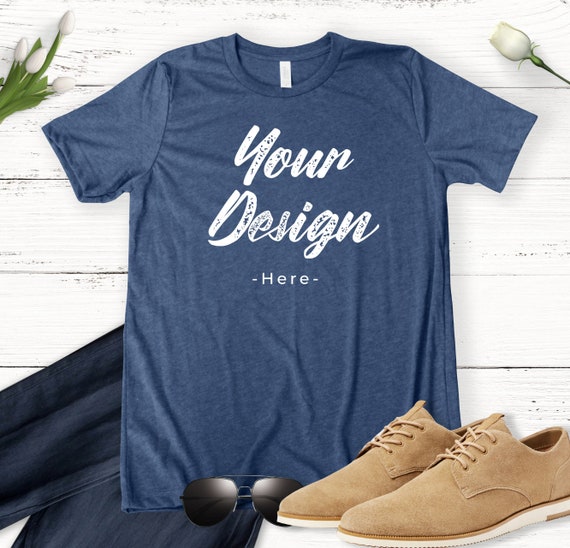 Download Navy T-Shirt Mockup Bella Canvas Heather Navy Tee Mens ...