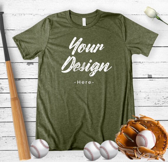 Baseball TShirt Mockup Bella Canvas Military Green Tee