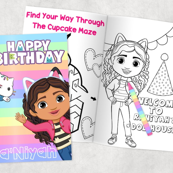 Gabby Puppenstube Personalisierte Ausmalbücher - Individuelle Party-Gastgeschenke - Dankesgeschenk - Geburtstag - Gedruckt & Versendet - 12 Bücher