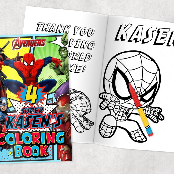 Superhero Marvel Personalized Coloring Books - Custom Party Favors - Thank You Gift - Birthday - Printed & Shipped- 12 Books