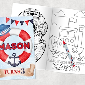 Nautical Personalized Coloring Books - Custom Party Favors - Thank You Gift - Birthday - Printed & Shipped- 12 Books