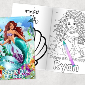 Mermaid Personalized Coloring Books - Custom Party Favors - Thank You Gift - Birthday - Printed & Shipped- 12 Books