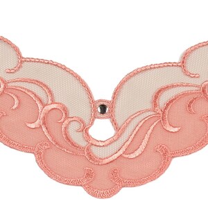 Puede incluir: Un par de alas de encaje rosa y blanco con un diseño decorativo. Las alas están hechas de una tela delicada y tienen un borde festoneado.