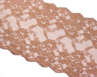 Wide Brown Lace, stretch Lace, Lace Trim, Lingerie, Bralette, DIY, Floral Lace 6052