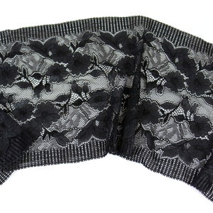 黒の弾性レース、花柄レース、レーストリム、ランジェリー、ブラレット、DIY、縫製 6465