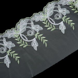 Light green embroidery, elastic embroidery on tulle, lace trim, lintgerie, bralette, DIY 6060
