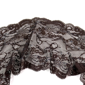 Braune elastische Spitze, florale Spitze, Spitzenbesatz, Dessous-Nähen, Dessous-Nähzubehör, Dessous, Stoff 6398