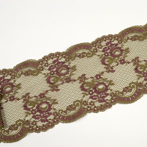 Stretch lace dark green, elastic lace, lace trims 1824