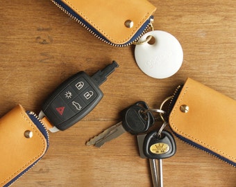 Leder Schlüsseltasche, Leder Schlüsseltasche, Leder Schlüsseltasche, Leder Schlüssel portemonnaie, Jahrestag Geschenk (Custom Name) - Classic Tan
