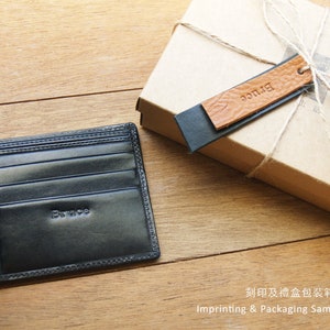 Cartera de hombre personalizada, hecha a mano, de cuero, regalo de aniversario, con nombre personalizado - Jazz Black