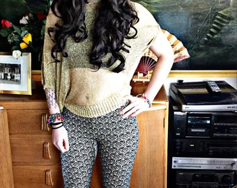 Creme und Schwarze roko Velour/Samt Gemusterte Leggings