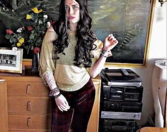 Dunkelrot und Schwarz Tartan Samt / Velour Leggings gemusterte Leggings