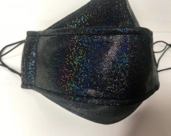 3D Hologramm Gesichtsmaske Schwarze Hologramm Gesichtsmaske 3D Gesichtsmaske. Irisierende Gesichtsbedeckung glitzernde Gesichtsmaske.