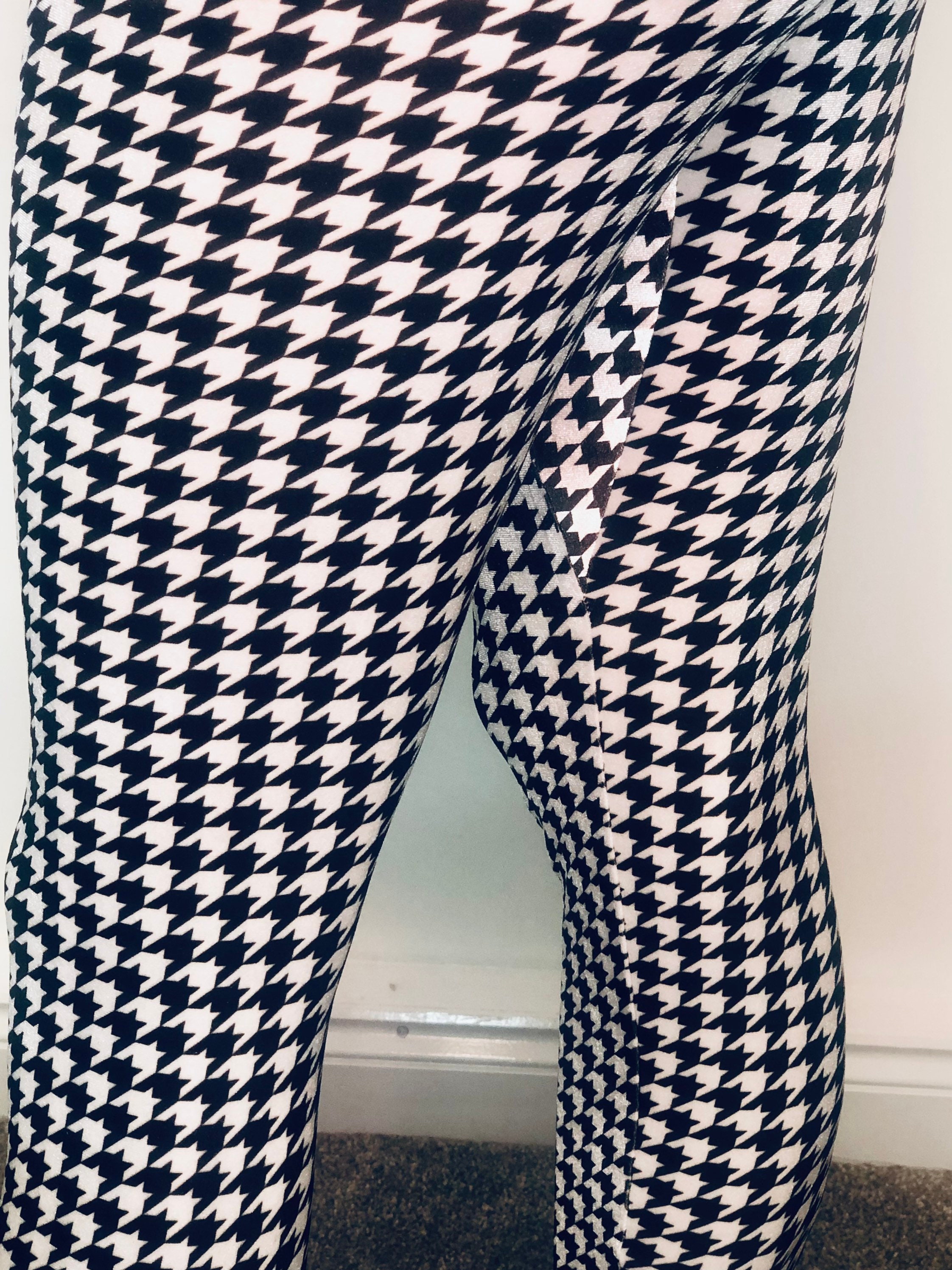 Red and Black Houndstooth Velour/velvet Leggings . or White and Black Houndstooth  Leggings Velour Leggings 