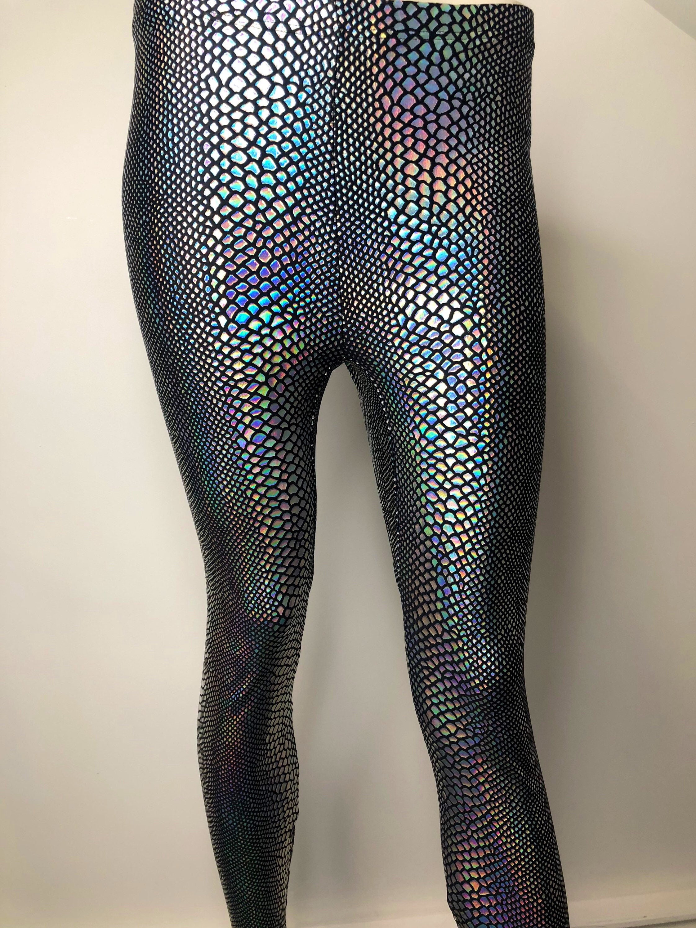 High Waist Smooth Black Spandex Leggings With Prism Holographic