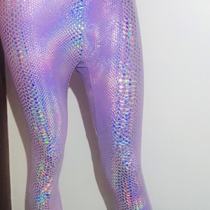 Holographic leggings, lilac snake print leggings pink snake print leggings hologram leggings iridescent leggings image 1