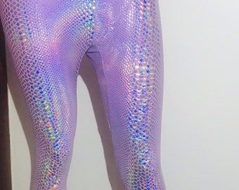 Holographische Leggings, lila Schlangenprint Leggings rosa Schlangenprint Leggings, Hologramm Leggings, irisierende Leggings