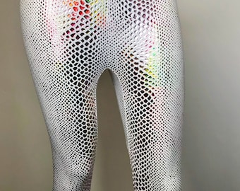 Weiße geblümte holografische Leggings