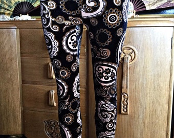 Schwarz Gold und creme Paisley gemusterte Leggings