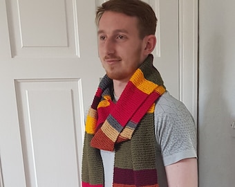 Dr Who Scarf, 4th doctor scarf,  Tom Baker scarf,  season 12 scarf, multicolured scarf, long scarf, hippie scarf, 70's scarf