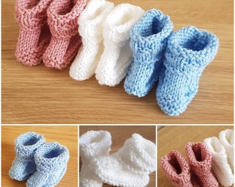 Baby Booties, knitted baby booties, baby booties, knitted cot shoes, new baby gift, baby shower gift, blue, pink, white