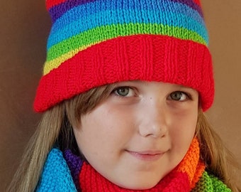 Rainbow Bobble Hat for babies, children and adult, rainbow beanie hat, rainbow hat with pom pom, LGBTQ pride hat, rainbow hat, hippie hat