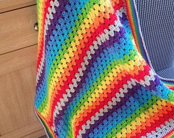 Rainbow baby crochet blanket, rainbow baby blanket, new baby gift, baby shower gift, blanket, rainbow baby, granny stripe, comfort blanket,