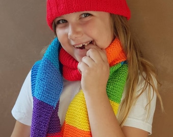 Rainbow Knitted Scarf with Tassels, LGBTQ Pride Scarf