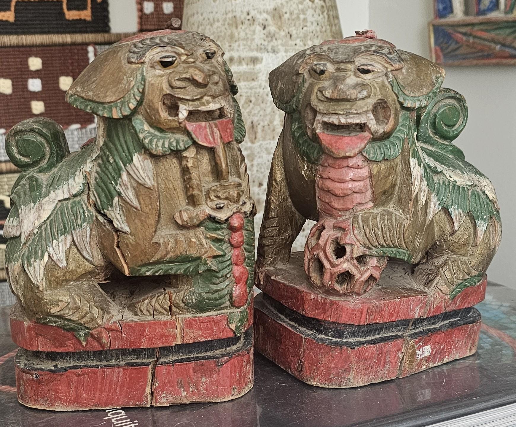 Antique Wood Foo Dogs - Etsy