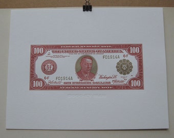 Billete de 100 dólares de 1914, impresión tipográfica, prensa tipográfica