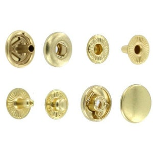 S127B10-LP Botón a presión, tapa de 12,7 mm, poste largo, casquillo con resorte en S, latón natural, latón macizo-LL (100 juegos por bolsa)