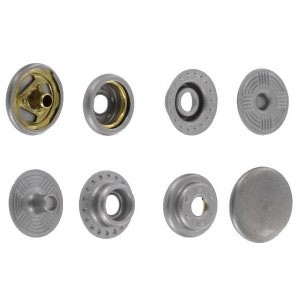 SN10B11 Snap Button, Cap 10mm, S-Spring Socket, Nickel Plate, Solid Brass (100 Sets per Bag)