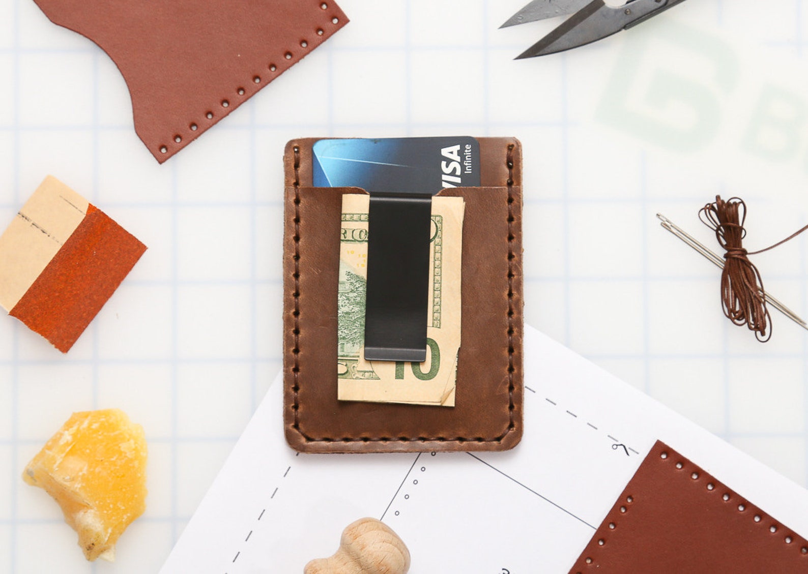 Money Clip Wallet Leather Pattern PDF Template Etsy