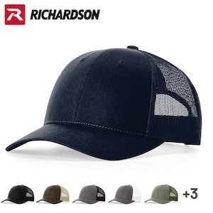 May include: Navy blue baseball cap with a mesh back and curved brim. The Richardson logo is visible in the upper left corner. Additional color options are displayed below, including black, brown, gray, and olive green.