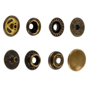 SN127B50-SP Snap Button, Cap 12.7mm, Short Post, Ring Socket, Antique Brass, Solid Brass (100 sets per bag)