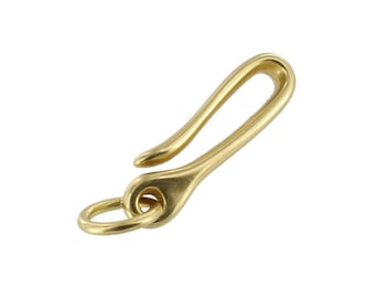 B8367 Natural Brass, Small Fish Hook Key Chain, Solid Brass-LL