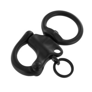 C5103 1" PVD Black Matte, Quick Release Snap Shackle, Round Base, w/ 1/2" B2020 Key Ring, Solid Brass