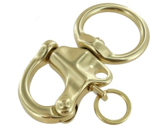 C5103 1" Natural Brass, Quick Release Snap Shackle, Round Base, w/ 1/2" B2020 Key Ring, Solid Brass