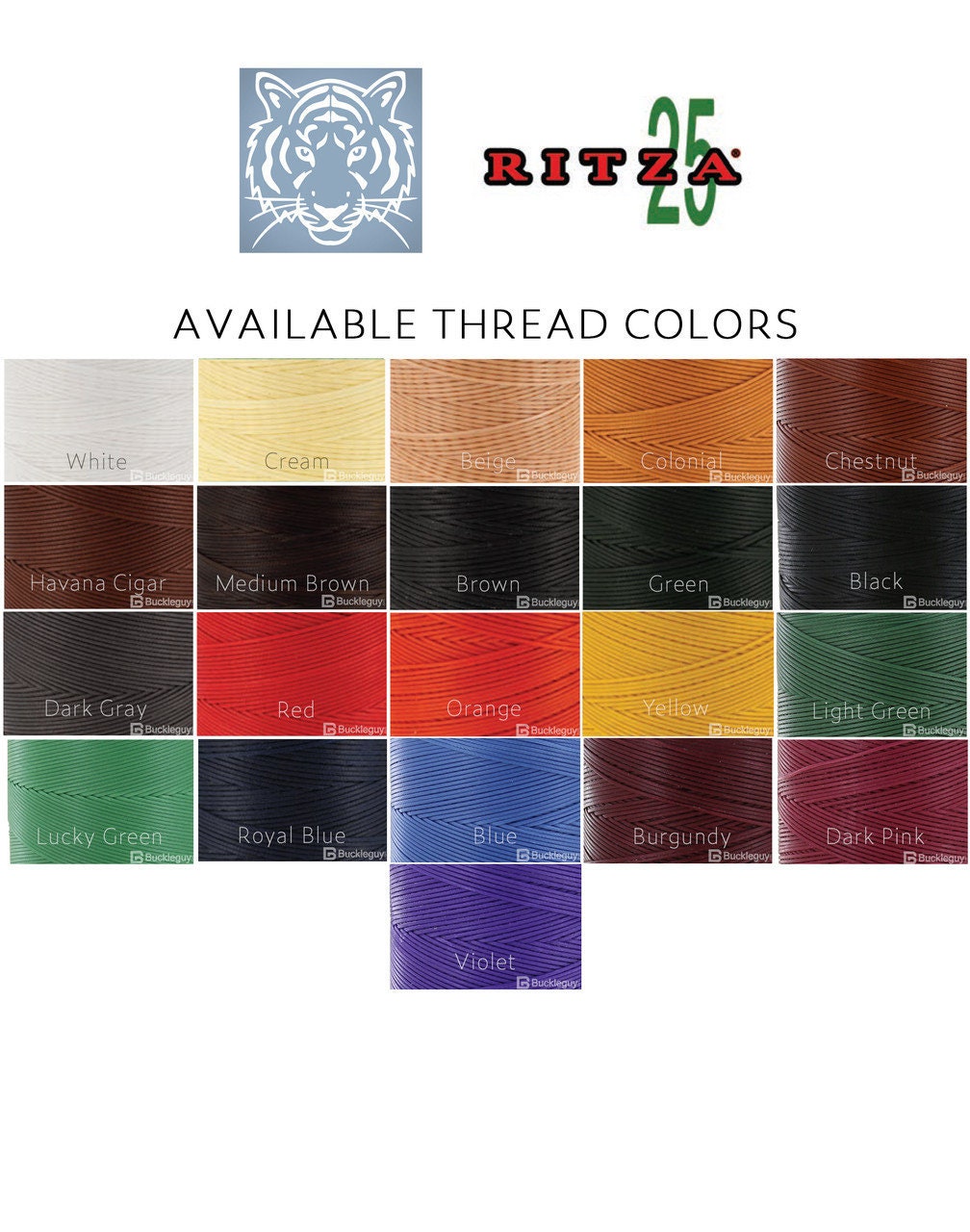 Carte des couleurs et des dimensions Ritza 25 Tiger Thread, polyester ...