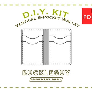 Patrón de billetera vertical de cuero con 6 bolsillos, plantilla PDF