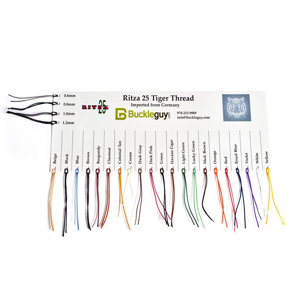 Ritza 25 Tiger Thread, Waxed Polyester Color & Size Card 