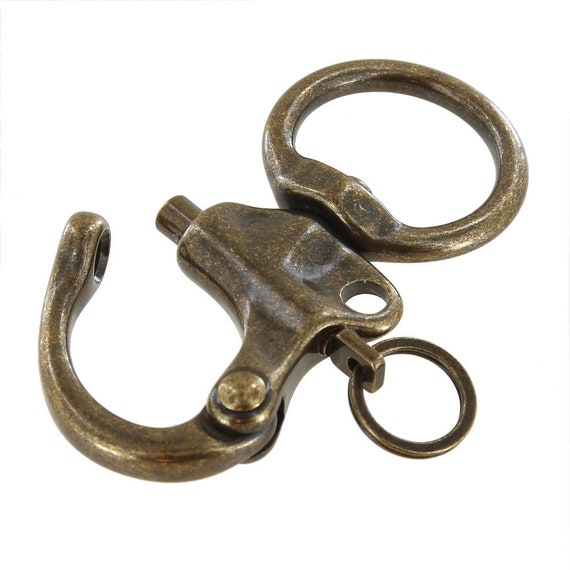 C5206 2-1/4 Antique Brass, Oval Key Ring w/ Spring, Solid Brass