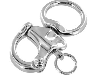 C5103 1" Nickel Plate, Quick Release Snap Shackle, Round Base, w/ 1/2" B2020 Key Ring, Solid Brass