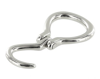 May include: A silver metal hook with a loop handle. The hook is designed for hanging items.