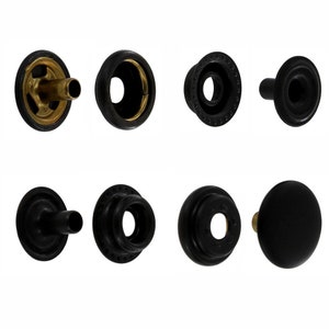 ライン 24 スナップ、キャップ 15 mm、リング ソケット、ブラック マット、S15B51LN、ソリッド真鍮 (1 袋あたり 100 セット)