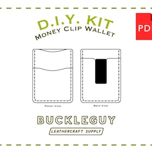 Patrón de cuero de billetera con clip para billetes, plantilla PDF