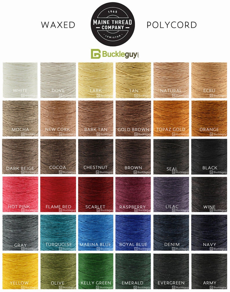 Maine Thread, Twisted Waxed Cord, 34 Color Set, .035