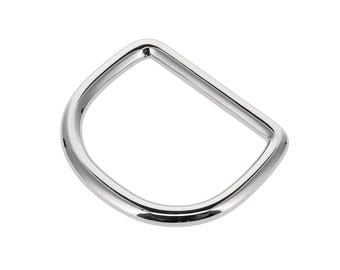 May include: A polished silver-tone metal D-ring hardware component with a smooth, rounded exterior frame and a straight flat base edge. The hardware features a reflective, high-gloss finish and a sturdy, continuous loop construction.