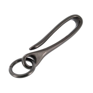 May include: A black metal key chain hook with a ring on one end and a hook on the other end.